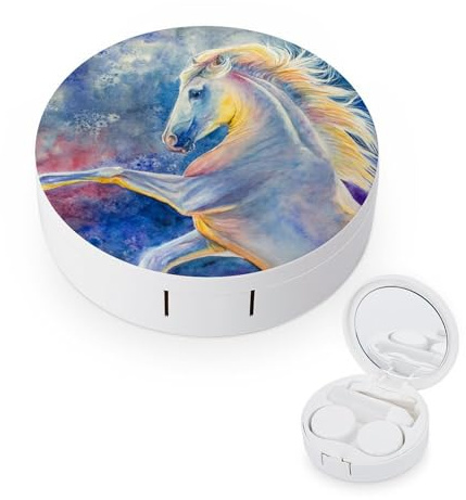 fkgvwo Contact Lens Container White Horse Travel Contact Lens Box with Mirror Tweezers Solution Bottle