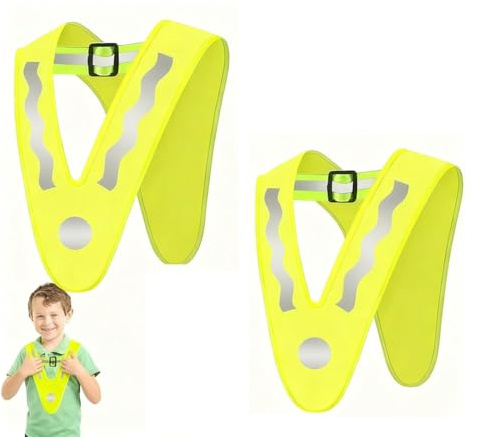 CUEMOON 2 Stück V-Form Reflektorweste Kinder, Warnweste Kinder, Gelb Sicherheitsweste Kinder mit Elastischemband Verhindern Verrutschen Gute Sichtbarkeit, für Sport, Laufen, Fahrrad
