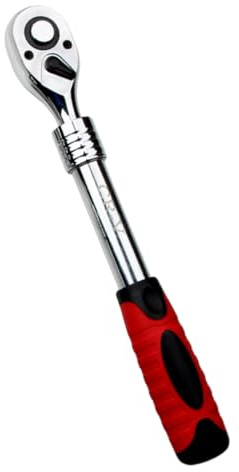 DIYEAH Clé à Cliquet Télescopique Pouce Réversible avec Tête Rotative et Libération Rapide Manche Antidérapant Rouge pour Espaces Restreints