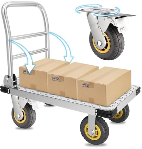 YAOYAO LAND Foldable Platform Truck Push Dolly Heavy Duty 2000 lb. Weight Capacity with Brake and 6 360 Degree Swivel Wheels