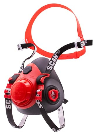 Scan Twin Half Mask Respirator – Reusable Silicone Half Face Respirator with Bayonet Filter Connectors, Adjustable Elastic Head Straps & Exhalation valve, EN140:1998 Certified - (Filters Not Included)