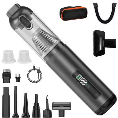 4-in-1 Cordless Handheld Vacuum - Car Vacuum Cleaner, 24000Pa Suction Type-C Charge, 3 Suction Modes, Handheld Hoover Cordless Powerful for Car, Desk, Computer, Keyboard, Home, Office Cleaning (Black)