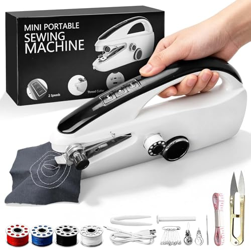 Handnähmaschine, Tragbare Mini-Nähmaschine,Mini Nähmaschine Tragbar Elektrisch mit Nähzubehör Kabellose Tragbare Elektrische Ideal für Anfänger & Schnelle Reparaturen an Kleidung und Stoffen