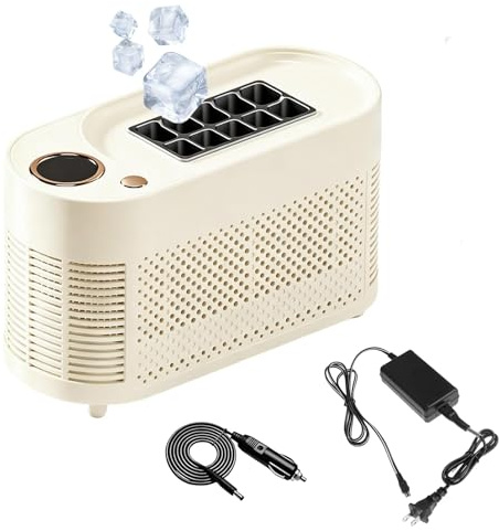 Macchina per Ghiaccio Mini, Generatore di Cubetti Portatile 12V DC per Auto, Elettrodomestico da Scrivania con Doppia Alimentazione AC, Produce 8 Cubetti in 15-20 Minuti, per Auto, Casa, Uffici white
