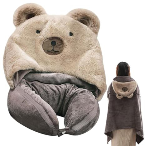 Generico Cuscini per aereo per dormire | Coperta per dormire con cuscino pieghevole in flanella 2 in 1 | Attrezzatura da viaggio per voli lunghi, apri il cuscino per trasformarlo in una coperta