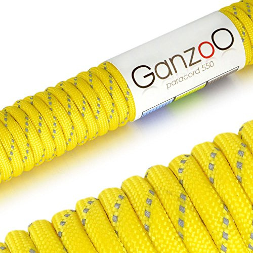 Ganzoo Paracord 550 Seil Typ 3, 4mm, 30 m, gelb grau, Nylon-Polyester mit 7 Kernsträngen, Outdoor-Schnur als Allzweck-Seil, zum Armband knüpfen und Flechten, geeignet für Hundehalsband und Hundeleine
