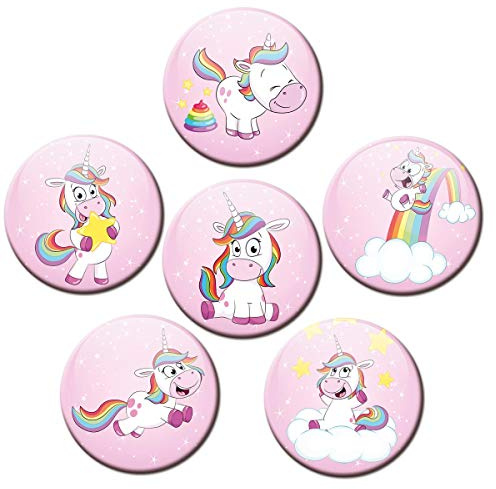 Kühlschrankmagnete Einhorn - 6er Set Magnete Einhörner Regenbogen - Lustiges Geschenk für Einhornfans Frauen Mädchen - Kühlschrank Deko stark rund groß 50 mm Rosa