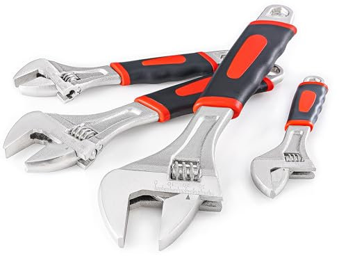 Navegando Jeu de 4 Clés à Molette, Ajustables avec Poignée en Caoutchouc - Confort, Durabilité et Ajustabilité (6 à 12 Pouces) Kit