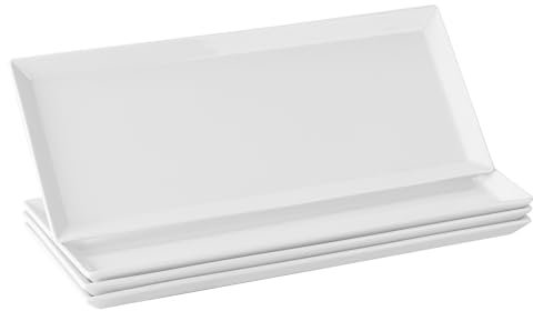 DOWAN Grandi Piatti da Portata Rettangolari - 36,8 x15,2 cm Piatti in Porcellana, Piatti da Portata Bianchi per Carne, Antipasti, Cibo, Dessert, Sushi, Feste, Bianco, Set da 4