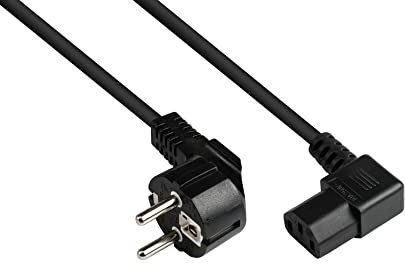 Good Connections Netzkabel - 5 m - Schutzkontakt-Stecker Typ E+F (CEE 7/7, gewinkelt) an C13 Kaltgerätebuchse (gerade) - KUPFERLEITER CU - 1,00 mm² - KALTGERÄTE-Kabel für PC, Monitor, u.v.m. - SCHWARZ