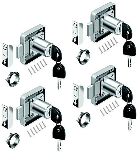 youtu 4 Stück Möbelschloß Zylinder-Möbelschloss Aufschraubschloss Schloß Schrank Set für Schubladen & Schränke | Stahl vernickelt | Dornmaß: 26mm