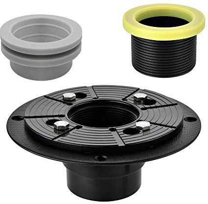 Orhemus 2 inch Shower Drain Base Flange Kit with Rubber Coupler Gasket, Threaded Adjustable Ring Adaptor for No Hub Square Linear Floor Drain Installation