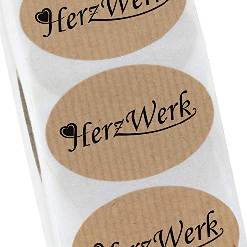 100 Stück Etiketten Aufkleber NATURAL braun mit Druck individuell 6 x 4 cm oval