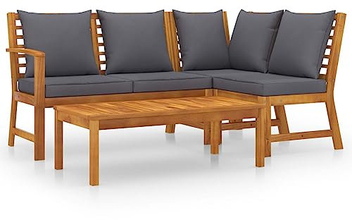 vidaXL Akazienholz Massiv Gartenmöbel 4-TLG. mit Auflagen Sitzgruppe Lounge Sofa Bank Gartenset Sitzgarnitur Gartenbank Gartensofa Garnitur