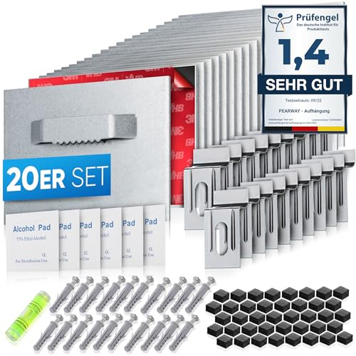PEARWAY Bilderhaken selbstklebend EXTRA STARK [HALT BIS 6KG] für Alu Dibond & Acrylglas Aufhängung - Bilder aufhängen ohne Bohren - Klebehaken Bilder - Bildaufhänger Spiegelhalter - Spiegel Aufhängung
