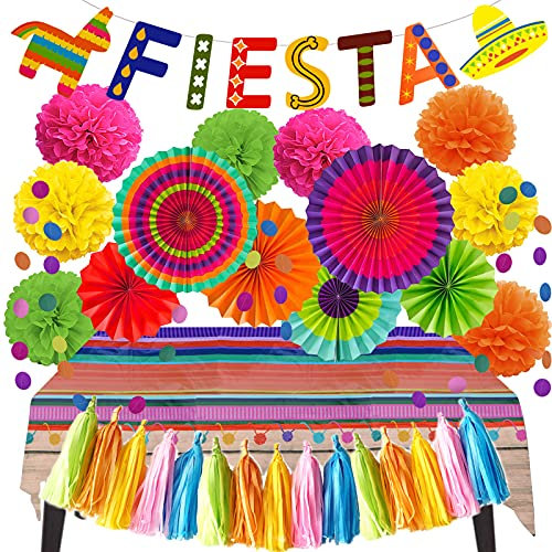 ZERODECO Decorazioni per feste Fiesta, multicolore, festoni di carta, pompon, nappe, tovaglia, ghirlande, per feste a tema messicano, Cinco De Mayo, Coco, carnevale, festival