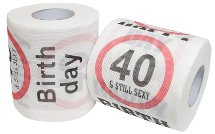 Happy 40 & Still Sexy Birthday Klopapier, 2 Pack, Dekoration und Geschenk Verpackung für den 40. Geburtstag, lustiges Motto Klo Papier, Fun Toilet Paper, Geschenkartikel, Geburtstags-Dekoration