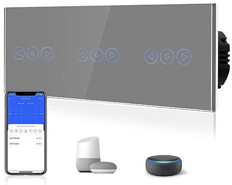 BSEED Interrupteur Tactile Dimmer, Interupteur Intelligent WiFi Variateur avec lumières LED, Nécessite Un Fil Neutre, Interrupteur Mural en Verre, 228MM, Gris, Compatible avec Alexa/Google