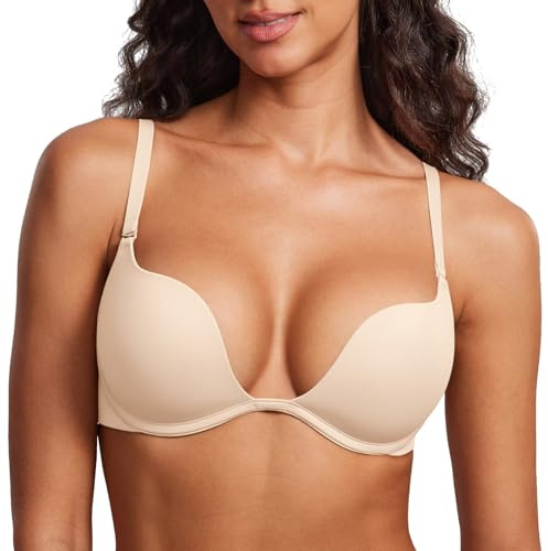 DOBREVA kvinnors push-up BH dopp låg rygg halter konvertibel vadderad bygel, BEIgE, 75B