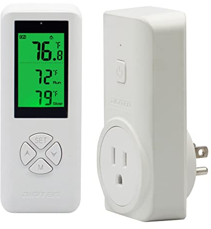 WTC100 Wireless Temperature Controller Digital Plug-in Thermostat Outlet Remote Control Heating Cooling Mode for Window A/C Fan Heater Greenhouse Homebrewing Reptile (Built-in Temp Sensor)