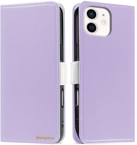 Butnyeoe Handyhülle für iPhone 12/iPhone 12 Pro Klappbar Hülle,Litschi Textur Leder Wallet Schutzhülle Tasche Flip Cover Case,Magnetic Closure Klapphülle mit Kartenfach Standfunktion,Helles Lila