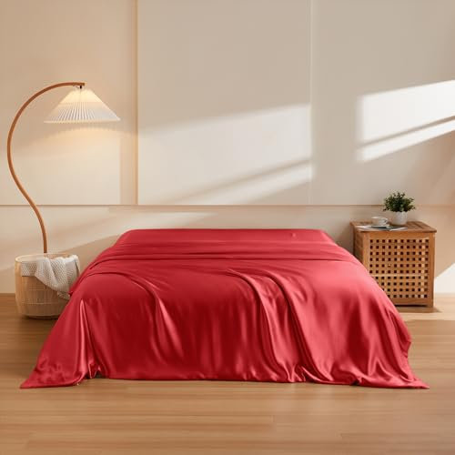 THXSILK 19 Momme 1 Stück Seiden-Bettwäsche, 100 % hochwertige Maulbeerseide, gehobene Serie, Seiden-Bettbezug mit Reißverschluss (Kingsize, Rot)