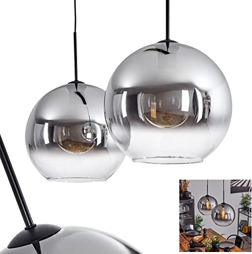 HOFSTEIN Hängeleuchte Koyoto, Hängelampe aus Metall/Glas in Schwarz/Rauchfarben/Klar, Leuchte 2-flammig, Vintage/Retro Design mit Schirmen aus Glas (Ø 30 cm), Höhe max. 152 cm, E27, ohne Leuchtmittel