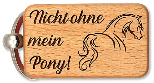dekolaser24 Schlüsselanhänger Holz Nicht ohne mein Pony Reiten | Handgemacht aus Buchenholz - für Pferdeliebhaberinnen und Reiterinnen - Geschenk zum Geburtstag oder Weihnachten