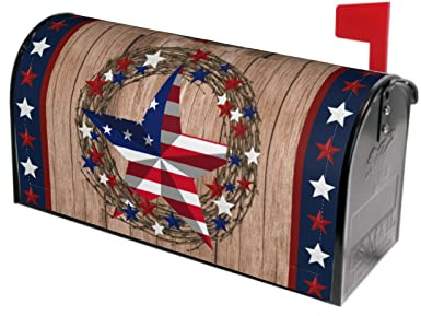 American Flag Star Patriotic Mailbox Cover Magnetic 4th of July Independence Day Standard Size 21 x 18 In Farmhouse Rustic Welcome Post Box Wrap Garden Yard Home Decor
