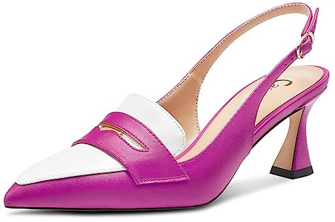 Castamere Donna Medio Tacco Heel a Punta Slingback Patchwork Pumps Sandali da Matrimonio Ufficio Ballo Classico 6.5 CM Heels Fucsia 45 EU