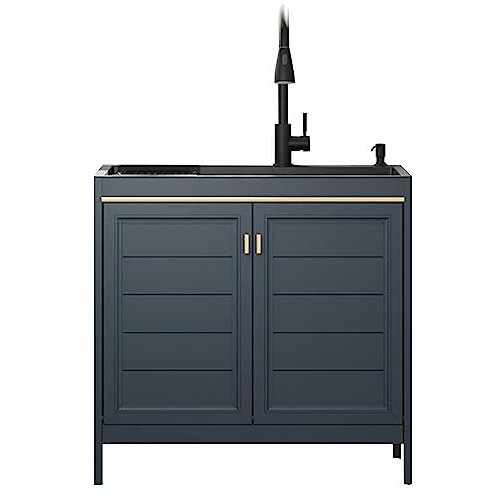 Mobile Lavanderia con Lavatoio,Lavandino da Esterno,Lavello in Acciaio Inox 1 Vasca Autoportante con Rubinetto,Kitchen Sinks,Lavabo con Mobile portaoggetti per Cucina Interno Esterna da Giardino (col