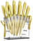D.Perlla Knife Set, 16 PCS High Carbon Stainless Steel Golden Color Kitchen Knife Set, Titanium Coating Blade, Non Slip Handle, Sharp Knife, Rust and Corrosion Resistant, with Acrylic Stand