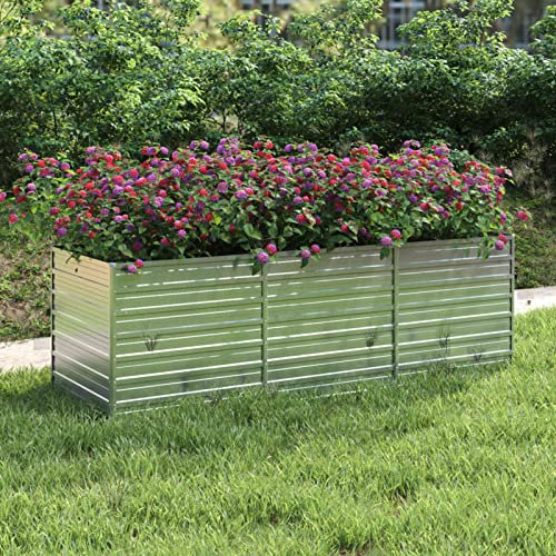 LAPOOH Garten-Hochbeet, Palettenrahmen, Hochteich, Gemüsebeet, Kräuterregal Balkon, Blumenbeet, Kräuterspirale, Tomatenbeet, Pflanzhochbeet, 240x80x77 cm Verzinkter Stahl Silbern