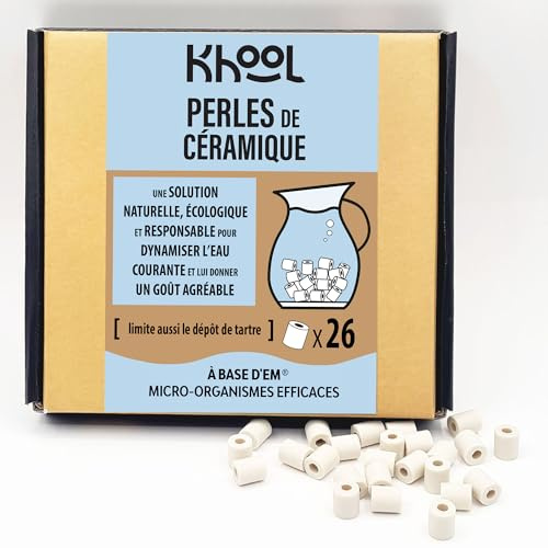 KHOOL | 26 Perle di ceramica EM* naturali | Filtro acqua rubinetto e caraffa filtrante | Migliora il gusto dell’acqua | Anticalcare naturale | Utilizzabili in lavatrice o lavastoviglie | 10 mm