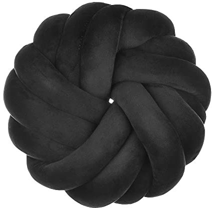 Knotenkissen Geknotetes Kissen,35*35cm Baby Kissen Deko Kuschelkissen Dekokissen handgefertigtes rundes Kissen Wurfkissen für Sofa Bett Schlafzimmer, Zuhause, moderne Knotendekoration-Schwarz