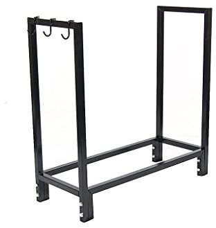 Kamin-Werkzeug, Eisen, Brennholzregal, für drinnen und draußen, Brennholzregal, Aufbewahrung, Holzregal, Regal (schwarz)