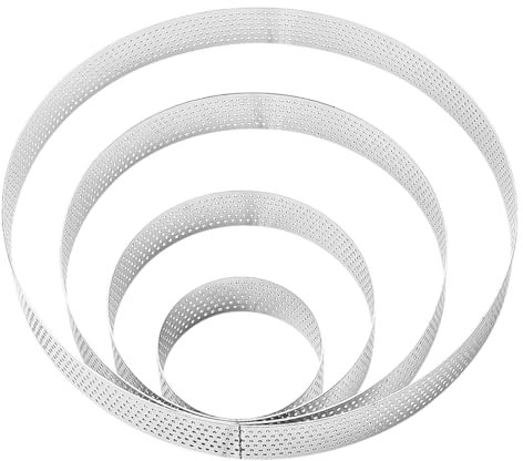 4Pcs Perforated Tart Ring Set, GLADFRESIT Stainless Steel Cake Rings Baking Mould for Pastry, Cake, Dessert (6/10/15/20 cm)