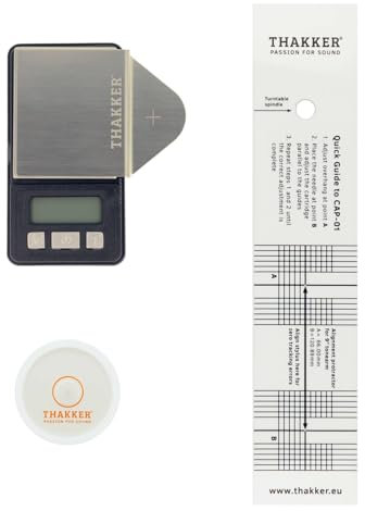 THAKKER Set 02 - Justier- und Einstellungsset mit digitaler Tonarmwaage, Libelle und Überhangschablone für Plattenspieler