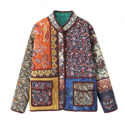 UNeedVog Veste Patchwork À Imprimé Floral À Manteau Rembourré En Coton pour Femmes