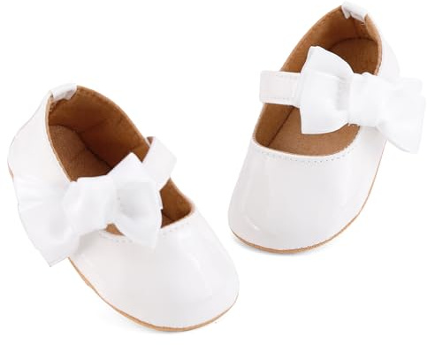 LACOFIA Scarpe Neonata Scarpe Primi Passi Bambina Antiscivolo Scarpe Battesimo Eleganti Cerimonia Bianco 6-12 Mesi
