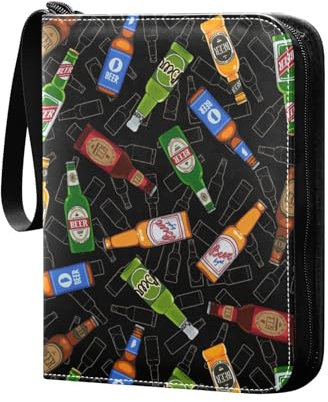 Bierflaschen Sammelkartenalbum 4 Taschen Kartenordner 50 Seiten 400 Karten PU Reißverschluss Kartenbinder Aufbewahrungshalter für Sportspielkarte