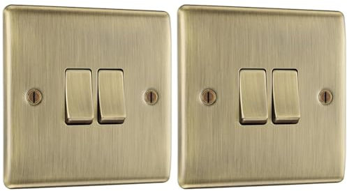 BG Electrical nab42 Double Light Switch, Antique Brass, 2-Way, 20A,16AX, 2 Way (Pack of 2)