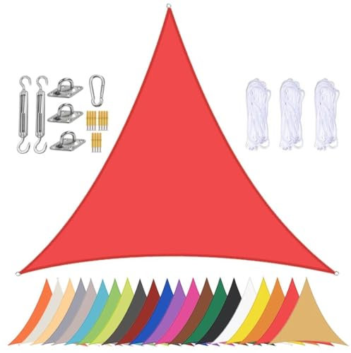 Vela Ombreggiante Triangolare Tenda da Sole per Esterno Giardino Impermeabile Tende Vela Parasole 90% UV Protezione Telo Ombreggiante con Occhielli Rosso 2x2x2m