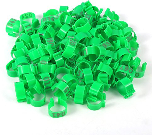 Nikou100 Stück/Beutel 16 Mm 001–100 Nummerierte Hühnerbein-Ring Geflügelringe Plastikringe Für Geflügel, Hühner, Enten, Gänsebeine(Grün)