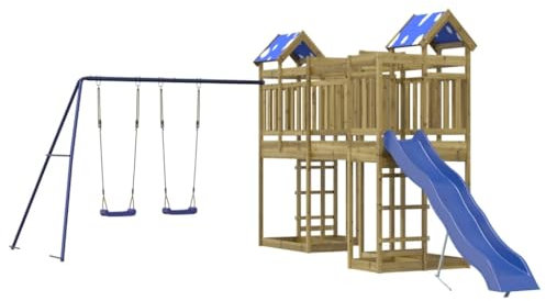 vidaXL Spielturm, Klettergerüst mit Brücke Rutsche Schaukeln, Kinder Kletterturm Spiel-Zubehör für Garten, Holz Spielplatz Spielhaus, Kiefernholz Imprägniert