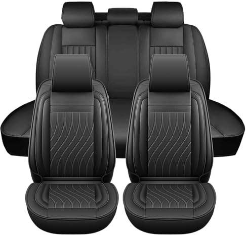 Chifeng Leder Auto sitzbezüge Komplettes Set, Universal Wasserdicht Autositzschoner Auto sitzbezüge vorne für 5 Sitz Den Meisten Limousinen SUV Pick-up Truck (schwarz)