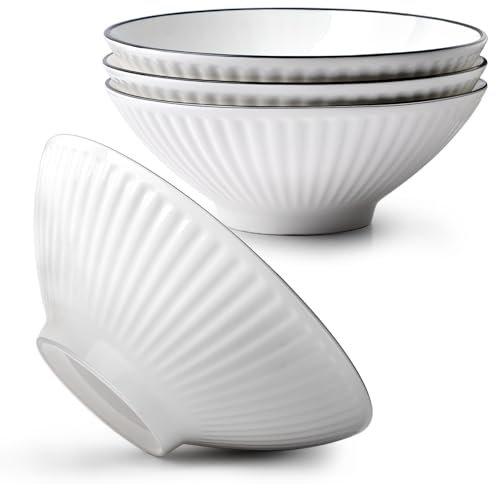 NUTRIUPS 8'' Ramen Bowls Set of 4-34 Oz Pho Bowls, Ceramic Noodle Soup Bowls, Salad Bowls for Serving Microwave & Dishwasher Safe