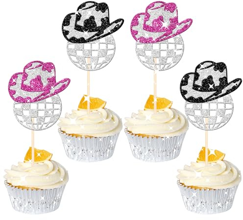 Xsstarmi 24 Pack Glitter Disco Ball Cupcake Toppers Colorful Disco Balls Cupcake Picks 70s disco Dancing Cupcake Decorations for 1970s Disco Music Theme Man Women Birthday Party Cake Decorations