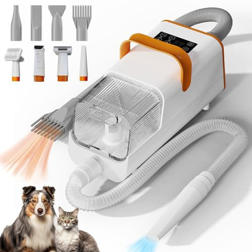 RUYICZB Secador para Perros, Cepillo Aspirador Mascotas, Cortapelos Perros, Aspira del Pelo De Las Mascotas, Bajo Ruido para Perros Y Gatos Y Otras, 8 Herramientas De Aseo