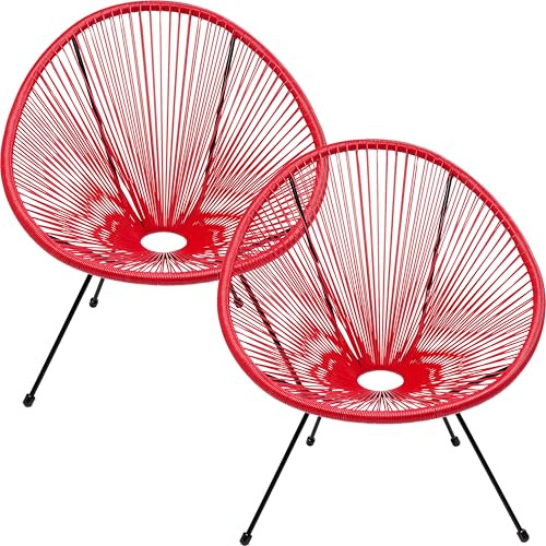Kare Design Gartenmöbel Set Acapulco, 2er Set, Rot, Indoor und Outdoor Sitzgruppe im Retro-Design, 2x Sessel, Gartenstühle, Lounge-Möbel für Balkon, Garten, Terrasse, Stahlgestell, 85x73x78 cm (H/B/T)
